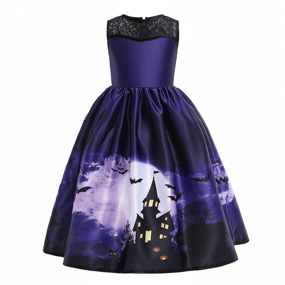 Witch Princess Dress for Girls Halloween Lace Fancy-Dress Costume 5-10T