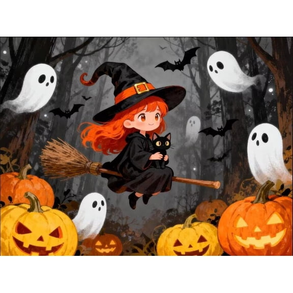 Witch Pumpkin Ghosts Diamond Painting Kits for Adults-Halloween Diamond Art,Fall Gem Painting Crafts Home Wall Decor,DIY 5D Gem Art for Relaxation 12x12 Inch