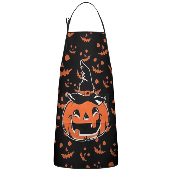 Witch Pumpkin Halloween Pattern Apron-Garden Aprons for Women with Pockets-Cotton Linen Waterproof Kitchen Cooking Gardening Aprons Adjustable for Kitchen,Cooking,BBQ and Salon 33"x27"