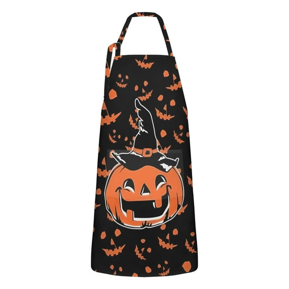 Witch Pumpkin Halloween Apron-Garden Aprons for Women with Pockets-Cotton Linen Waterproof Kitchen Cooking Gardening Aprons Adjustable for Kitchen,Cooking,BBQ and Salon 32"x27"
