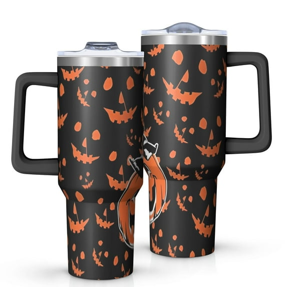 Witch Pumpkin Halloween Pattern Tumbler with Handle and Lid,40oz Double Wall Vacuum Insulated Tumbler,Cups Gift for Women and Men