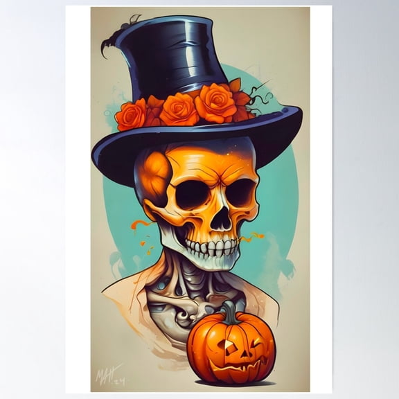 Witch Pumpkin Skull Poster Wall Art, Modern Wall Decor For Living Room Bedroom, 8x12 UNFRAMED