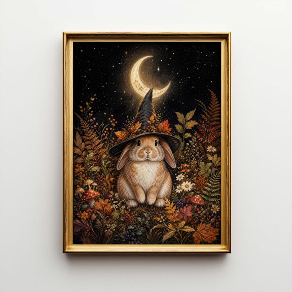 Witch Rabbit Dark Cottagecore Fall Halloween Bunny Poster