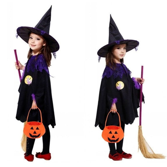 Witch Roleplay, Witch Cos, Witch Cosplay, Cute Chi’Ldren Halloween Orange Witch Costume for Gi'Rls, Todd'Ler Inf'Ant Ba'By Halloween Costume Outfit Cosplay-Cloak+Hat+Pumpkin Bag+Broom, Khaki 150