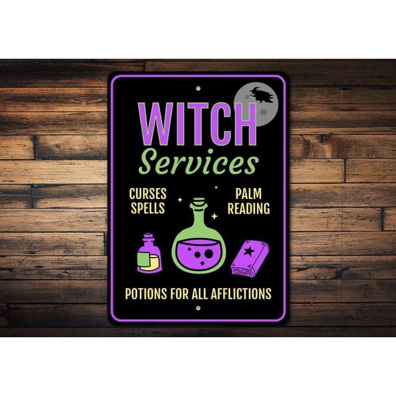 Witch Services Novelty Decor, Metal Wall Sign - 10x14 Inches
