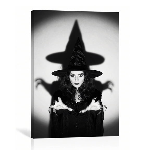 Witch Shadow Wall Art Gothic Halloween Canvas Print Dark Horror Photography Gallery Wrapped Canvas Home Decor 20"L x 30"W