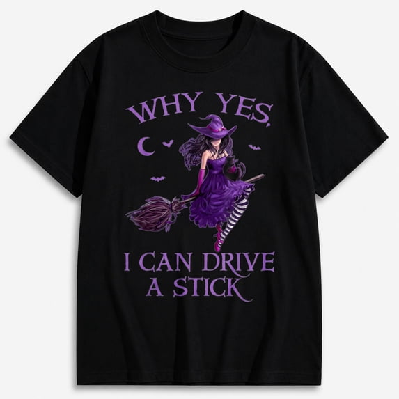 Witch Shirts for Women, Funny Broom Riding Witch Graphic T-Shirt, Halloween Shirt