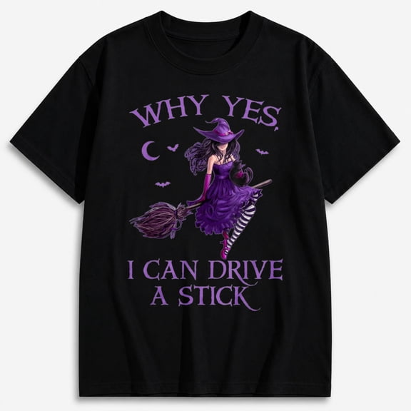 Witch Shirts for Women, Funny Broom Riding Witch Graphic T-Shirt, Halloween Shirt
