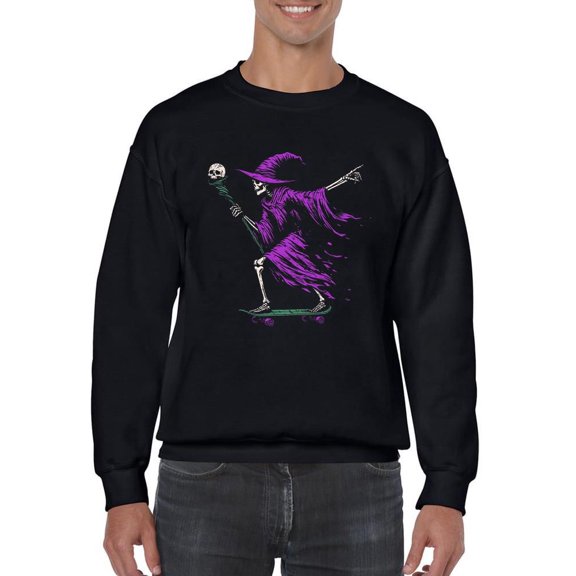 Witch Skater Skeleton Halloween Graphic - Men's Sweatshirt