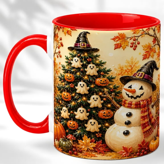 Witch Snowman Coffee Mug, Autumn Halloween Mug, Ceramic Cup