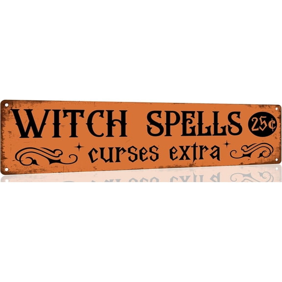 Witch Spells Metal Tin Sign Funny Vintage Halloween Tin Signs Wall Art Decor Poster for Home Farmhouse Bar Cafe Halloween Party Indoor Outdoor 4x16 Inch