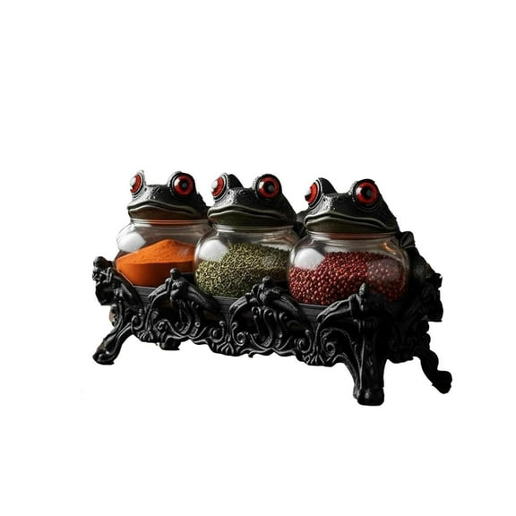 Witch Spice Jar Set - Gothic Iron Base Glass Storage Jars for Kitchen Decor, Ideal for Spices and Seasonings, Perfect Halloween Gift for Dark Theme Enthusiasts