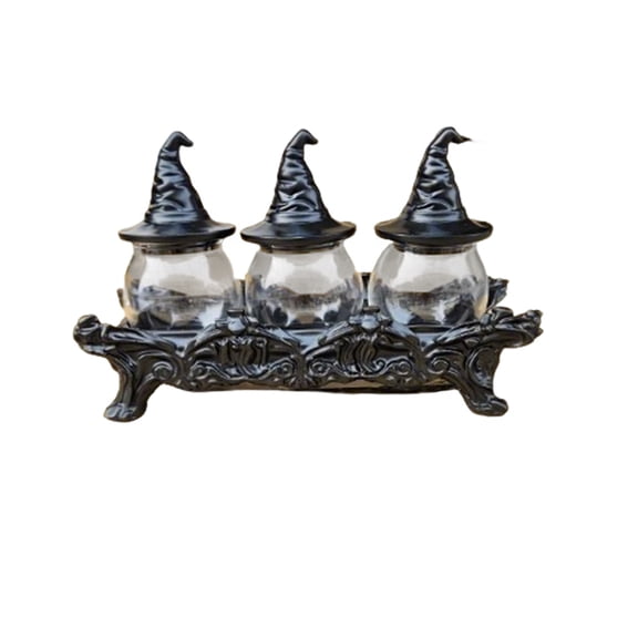 Witch Spice Jar Set - Gothic Style Iron Base Glass Spice Jars - Kitchen Decor Spice Storage Jars