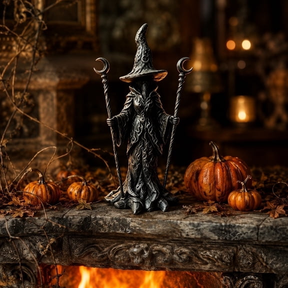 Witch Statue 7.2inch - Gothic Wizard Statue Resin Crafted Witch Figurine Dark Retro Mysterious Curse Theme Desktop Ornament for Home Decor