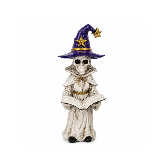 Witch Statue Vintage White Skeleton Reading Resin Figurine Halloween Indoor Decor for Home Tabletop Display