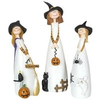 Witch Statues Halloween Decorations, Cute Party and Home Decor and Fall Decor, Classic Witches Hats, Cat, Ghost, Crow, and Pumpkins Halloween Room Decor, Ceramic Figurines