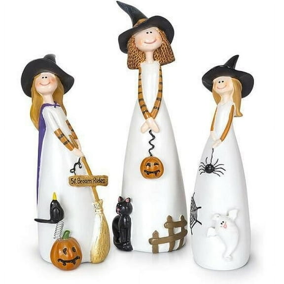 Witch Statues Halloween Decorations, Cute Party and Home Decor and Fall Decor, Classic Witches Hats, Cat, Ghost, Crow, and Pumpkins Halloween Room Decor, Ceramic Figurines