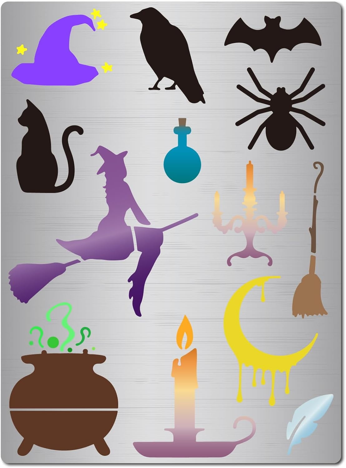 Witch Stencils Halloween Magic Cat Bat Moon Metal Template Stainless ...