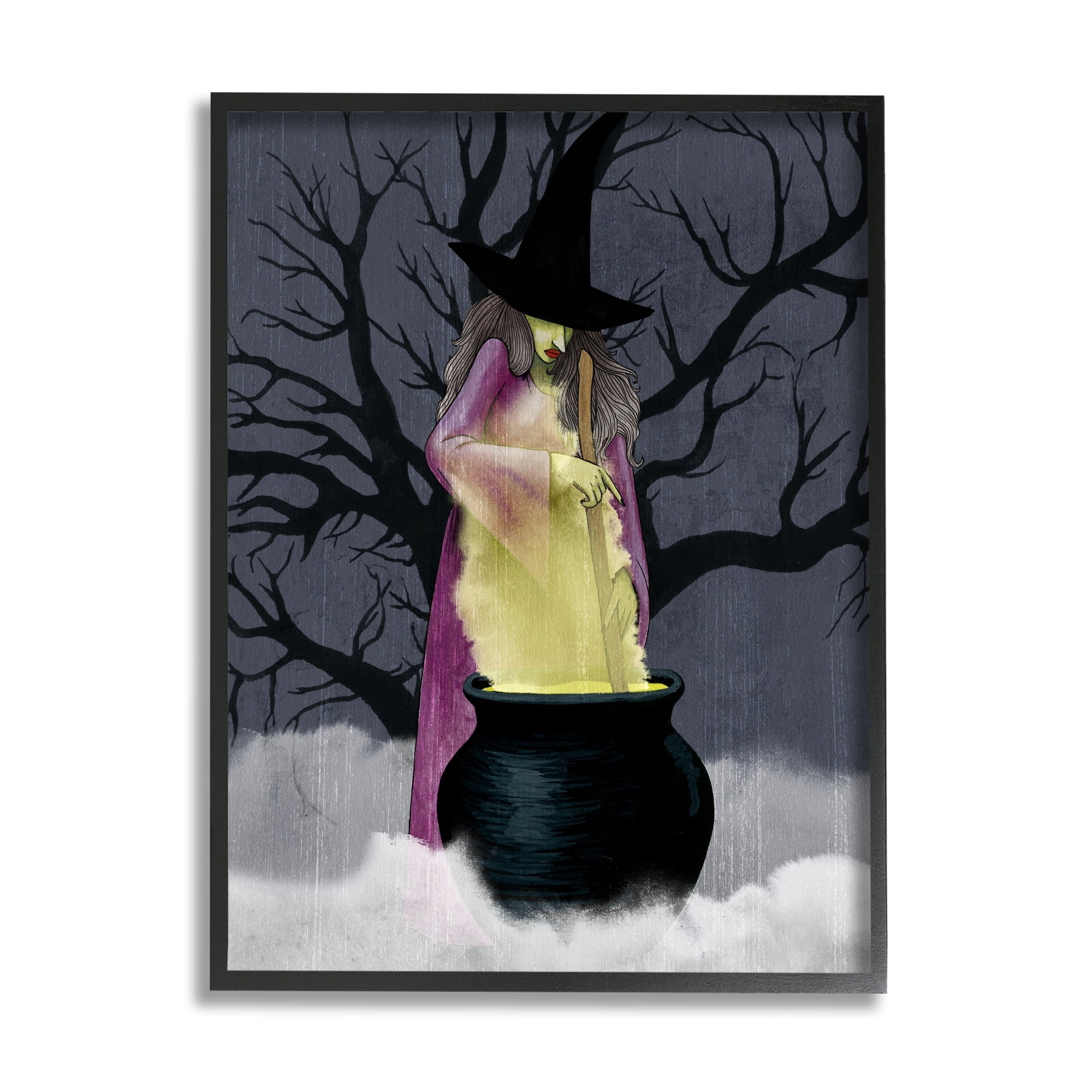 Witch Stirring Smokey Cauldron Spooky Halloween Night Fairy Tales & Fantasy Painting Framed Art Print Wall Art
