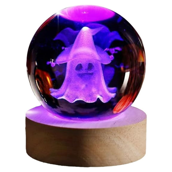 Witch Style Halloween Ghost Crystal Ball-Halloween Decorations-Halloween Lighted In ，Halloween Carved with Luminous Glass Children'S Small Night Light Ornament