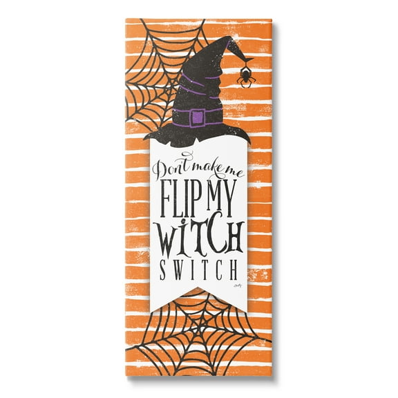 Witch Switch Funny Phrase Striped Orange Spider Webs Holiday Graphic Art Gallery-Wrapped Canvas Print Wall Art