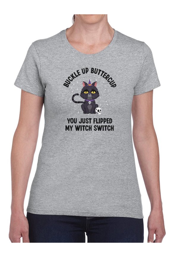 Witch Switch Kitten T-Shirt Women -Smartprints Designs, Female Large