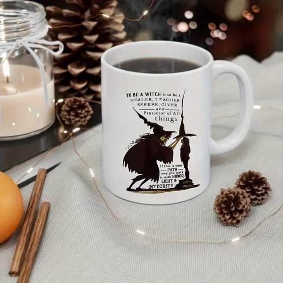 Witch Themed Ceramic Coffee Mug Insulated Reusable Hand Wash Only Unique Men Women Teachers and Witchcraft Enthusiasts Features Inspirational Quote Witch Illustration Witchy Decor
