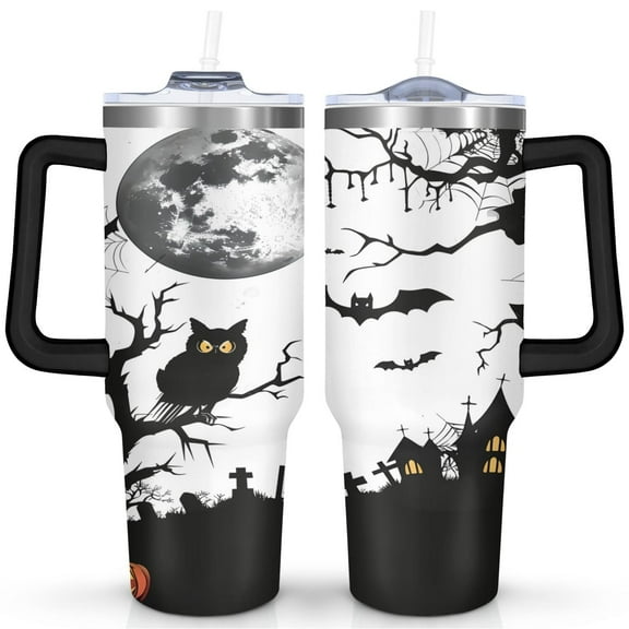 Witch Themed Tumbler 40oz - Spooky Halloween Wizard Art - 40oz Stainless Steel Vacuum Insulated Mug - With Handle & Straw
