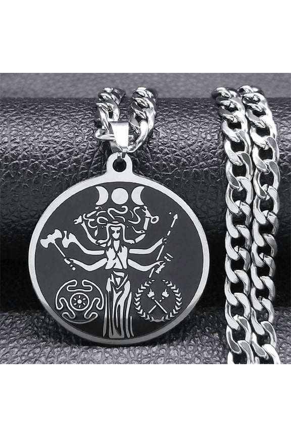 Witch Triple Moon Goddess Hecate Necklace for Women Men 14K White Gold Greek Mythology Chain Necklace Jewelry collier