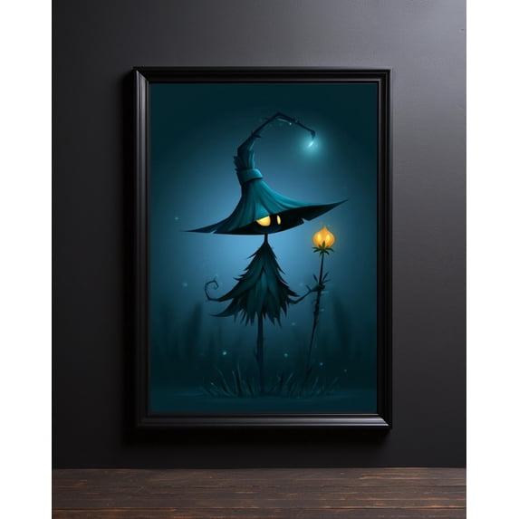 Witch Wall Art, Glowing Flower Lantern Print, Witch Hat Poster, Dark ...