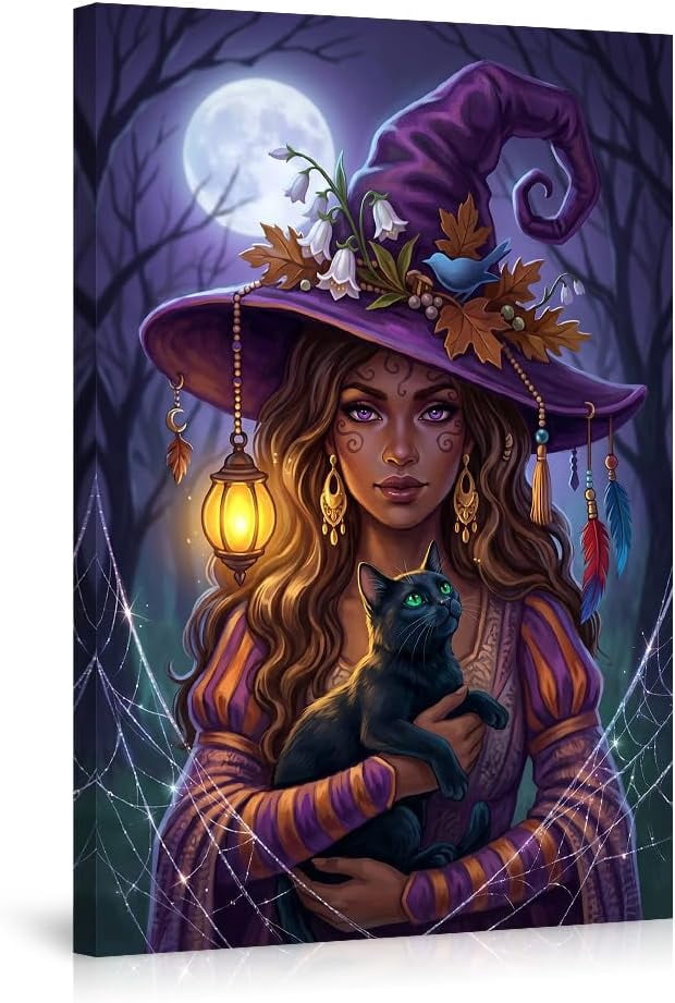 Witch Wall Art Poster Gothic Black Cat Full Moon Mystical