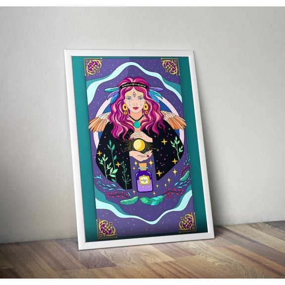 Witch Wall Art Tarot Poster Mystic Woman Boho Spiritual Decor Magic Illustration Aesthetic Wall Decor 8x12 Inches UNFRAMED