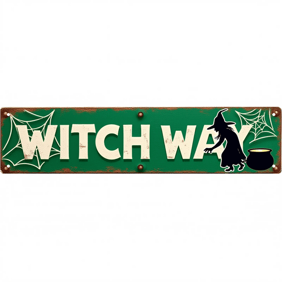 Witch Way Metal Sign 16*4 Inches "WITCH WAY" Halloween Magic Decor