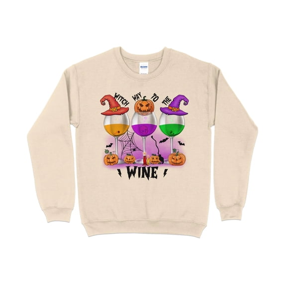 Witch Way To The Wine, Funny Halloween Sweatshirt, Halloween Crew Neck