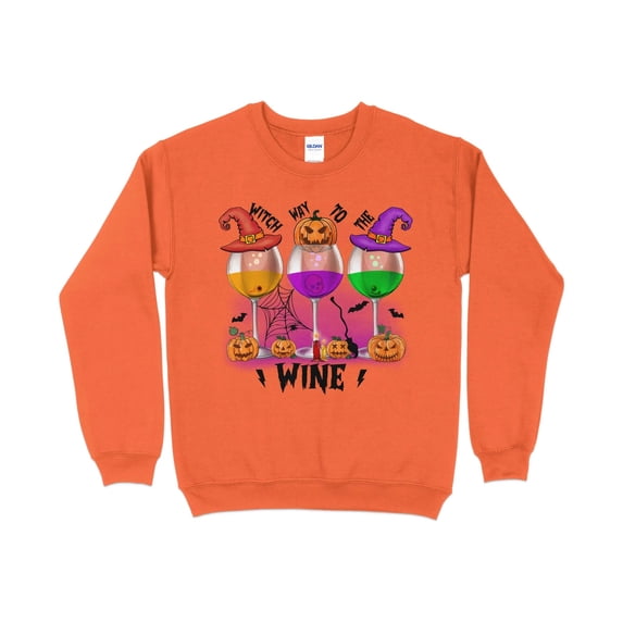 Witch Way To The Wine, Funny Halloween Sweatshirt, Halloween Crew Neck