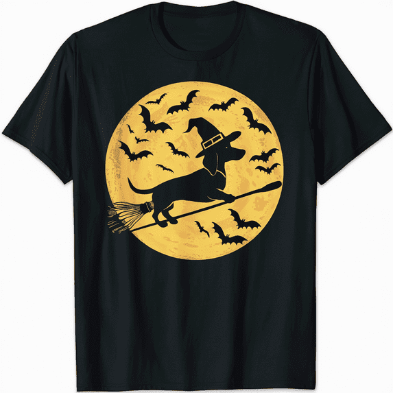 Witch Weiner Dog in the Moon Dachshund Costume T-Shirt