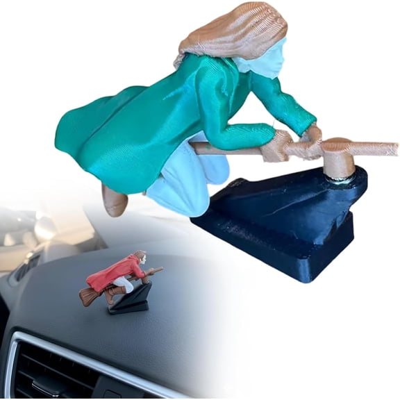 Witch and Wizard Broomstick Dashboard Drift Ornaments, Fun Drift Turn Wizard Broomstick Decor, Fantasy Car Decoration Gifts for Enthusiasts Vehicle Interior Dashboard Drifting Decor (Green-Girl)