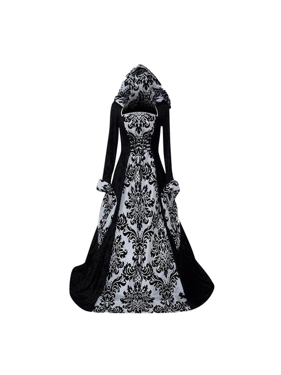 Witch Women's Halloween Fancy-Dress Costume, Women Gothic Hooded Witch Dress Vampire Costumes for Halloween, Vintage Dress Renaissance Ball Gown, Halloween Party Photo Prop for Adults & Teens