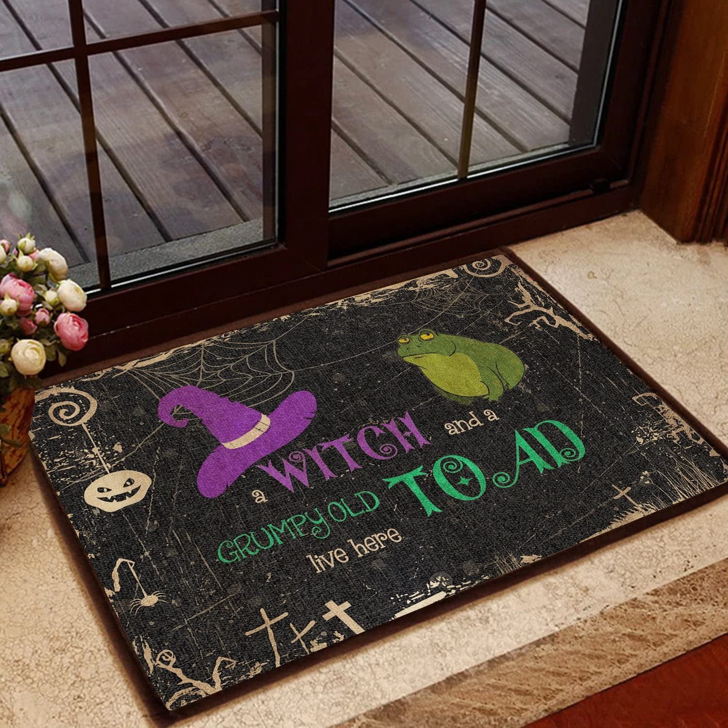 Witch and A Grumpy Old Toad Live Here Doormat,Novelty Flannel Floor Mat ...
