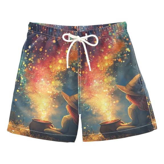 Witch and Colored Potions Boys Swim Trunks Quick Dry Boy Swim Shorts for 3-14 Years