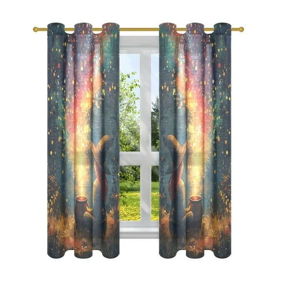Witch and Colored Potions Semi Sheer Curtains for Living Room Bedroom Set of 2 Insulated Window Drapes