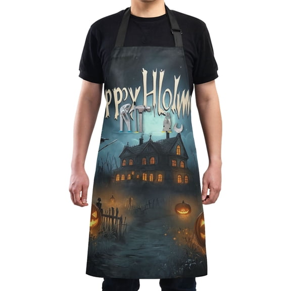 Witch and Haunted House Chef Kitchen Apron with Pockets for Women Waterproof Aprons for Cooking Baking