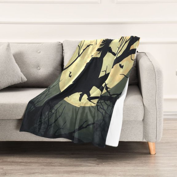 Witch and Moon Throw Blanket 60" x 90" Soft and Warm Blankets for Couch Sofa and Bed