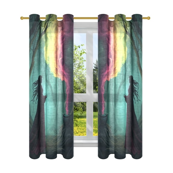Witch and Potion Semi Sheer Curtains for Living Room Bedroom Set of 2 Insulated Window Drapes
