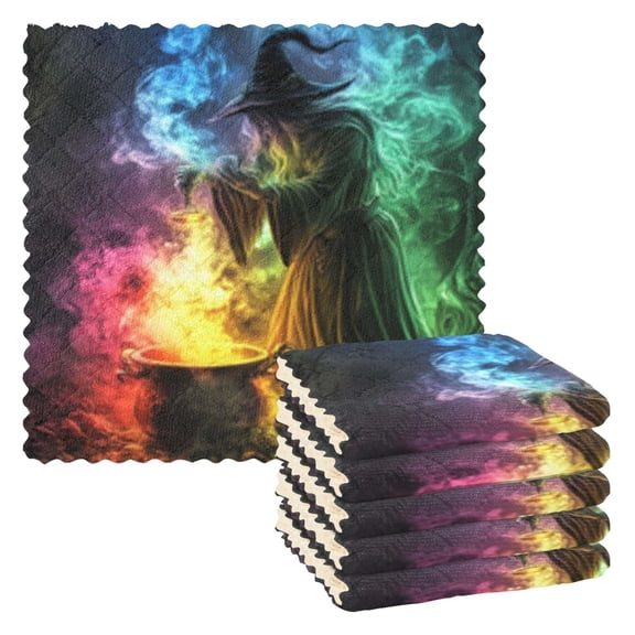 Witch and The Magic Kitchen Cloth Dish Towels for Drying Washing Absorbent Dish Rags Reusable soft kitchen dishcloth set 6 Pack