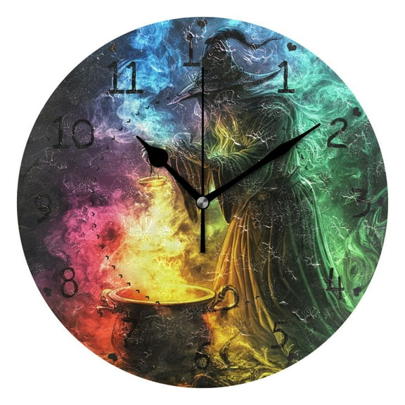 Witch and The Magic Potion Round Wall Clock Silent Battery Operated Home Decor for Living Room Bedroom