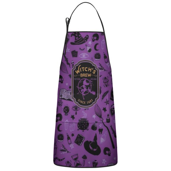 Witch's Brew Halloween Pattern Apron-Garden Aprons for Women with Pockets-Cotton Linen Waterproof Kitchen Cooking Gardening Aprons Adjustable for Kitchen,Cooking,BBQ and Salon 33"x27"