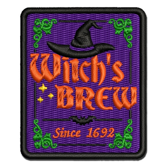 Witch's Brew Potions Label With Bat Halloween Applique Multi-Color Embroidered Iron-On Patch - 2.0 Inch Mini