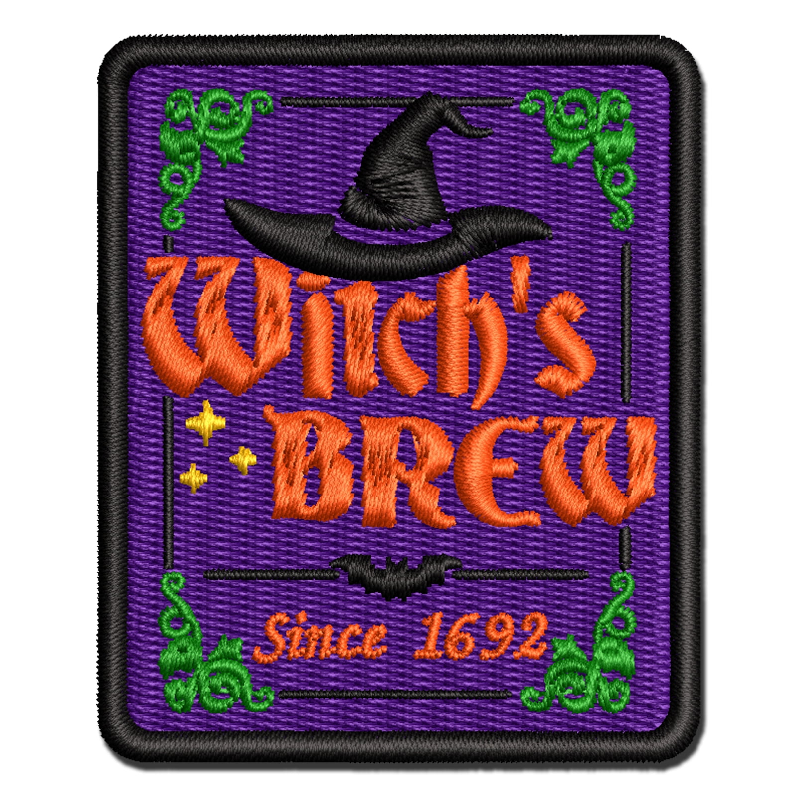 Witch's Brew Potions Label With Bat Halloween Applique Multi-Color Embroidered Iron-On Patch - 3.5 Inch Large