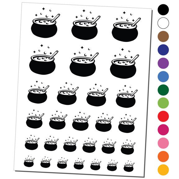 Witch's Bubbling Cauldron Magic Halloween Water Resistant Temporary Tattoo Set Fake Body Art Collection - Red